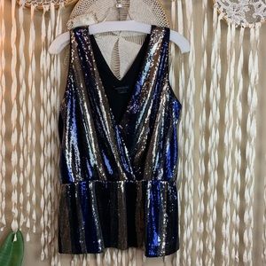 Worth New York Blue Silver Black Sequined Tank 4